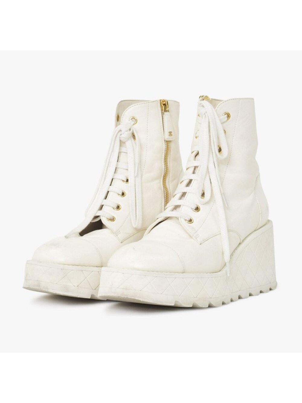 Chanel CC Logo Combat Boots Sneakers White